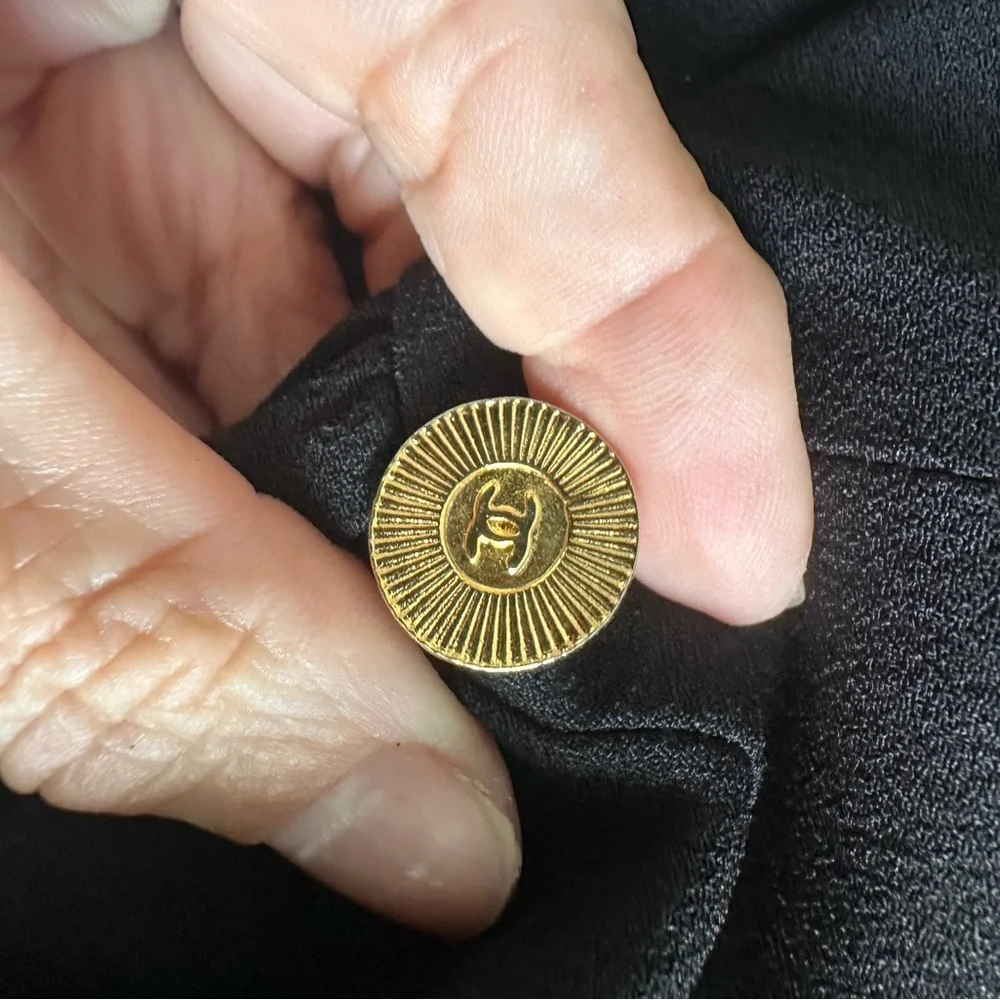 CHANEL Vintage Black Sleeveless Peter Pan Collar Mini Dress with Gold Buttons - Picture 7 of 13